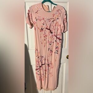 ASOS Pink Embroidered Cherry Blossom Maxi Dress W/Short Sleeves Women’s Size 8